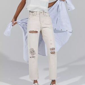 BDG High-Waisted Slim Straight Jean – Distressed Beige EUC 26